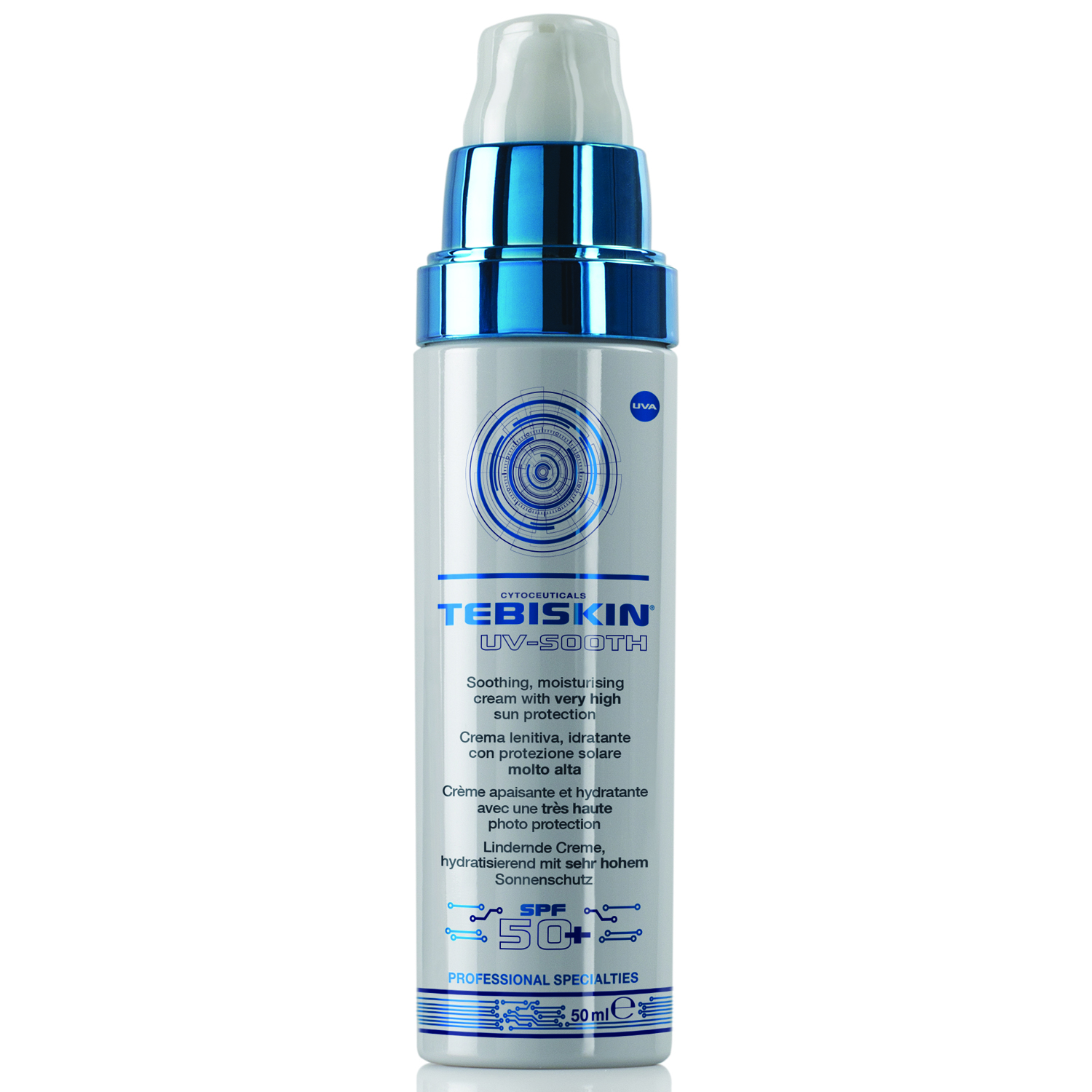 T8-50_Flacone_NT_TEBISKIN-UV-SOOTH-SPF-50-50-ml-3 Сонцезахисний крем для чутливої шкіри SPF 50+ TEBISKIN UV-SOOTH SPF 50+ 50мл - Зображення 1