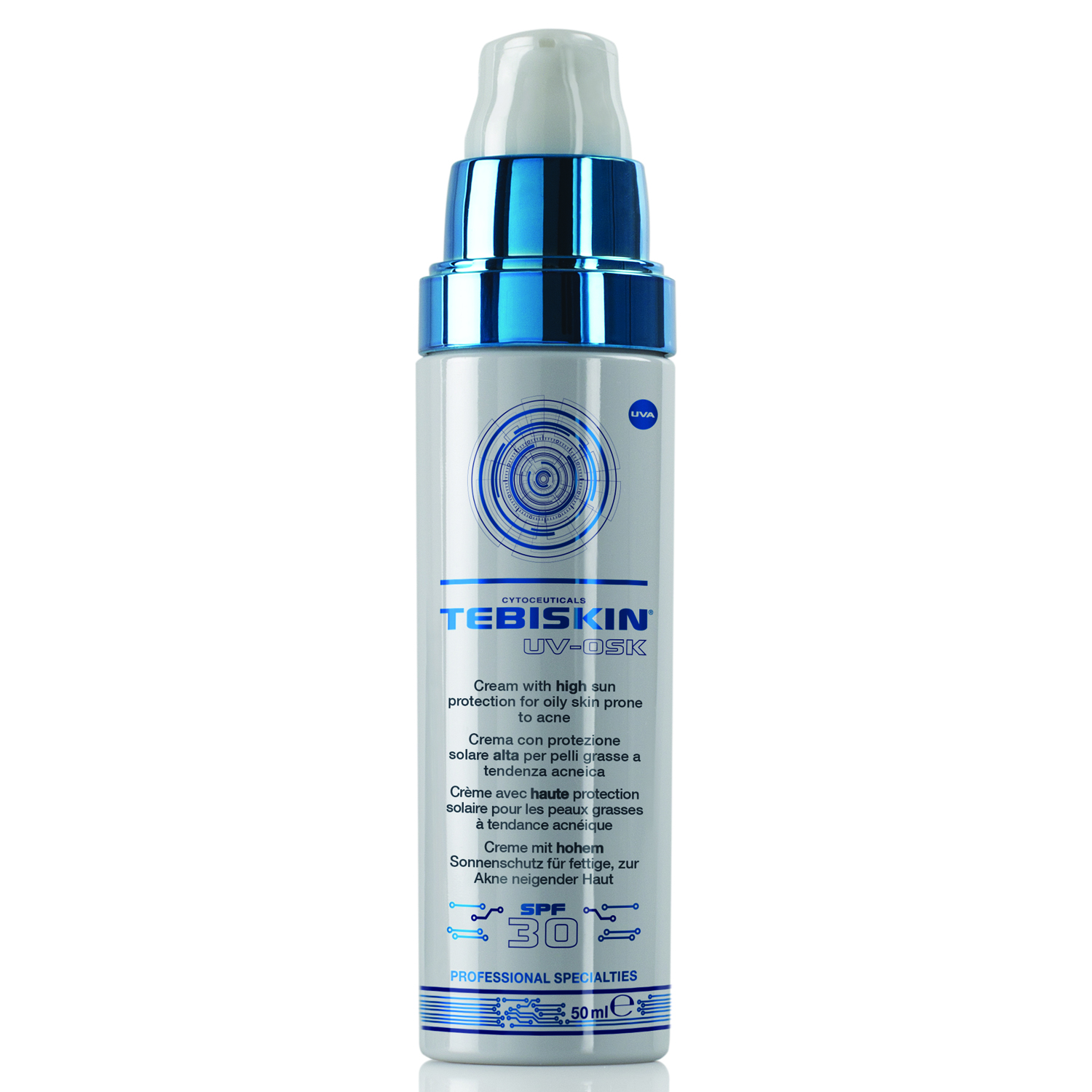 T9-50_Flacone_NT_TEBISKIN-UV-OSK-SPF-30-50-ml-1 Сонцезахисний крем для жирної та проблемної шкіри TEBISKIN UV-OSK SPF 30+ 50мл - Зображення 1