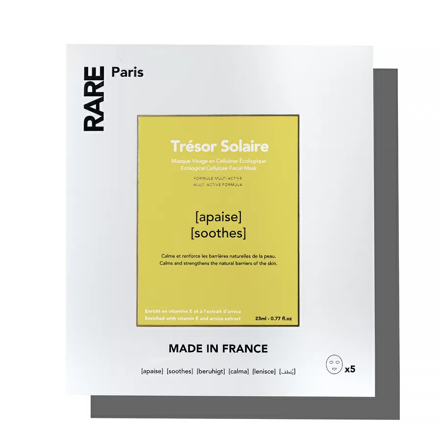 tresor-solaire-2.jpg Набір з п’яти заспокійливих масок для обличчя з вітаміном Е та екстрактом арніки RARE PARIS TRÉSOR SOLAIRE SOOTHING FACE MASK - Зображення 1